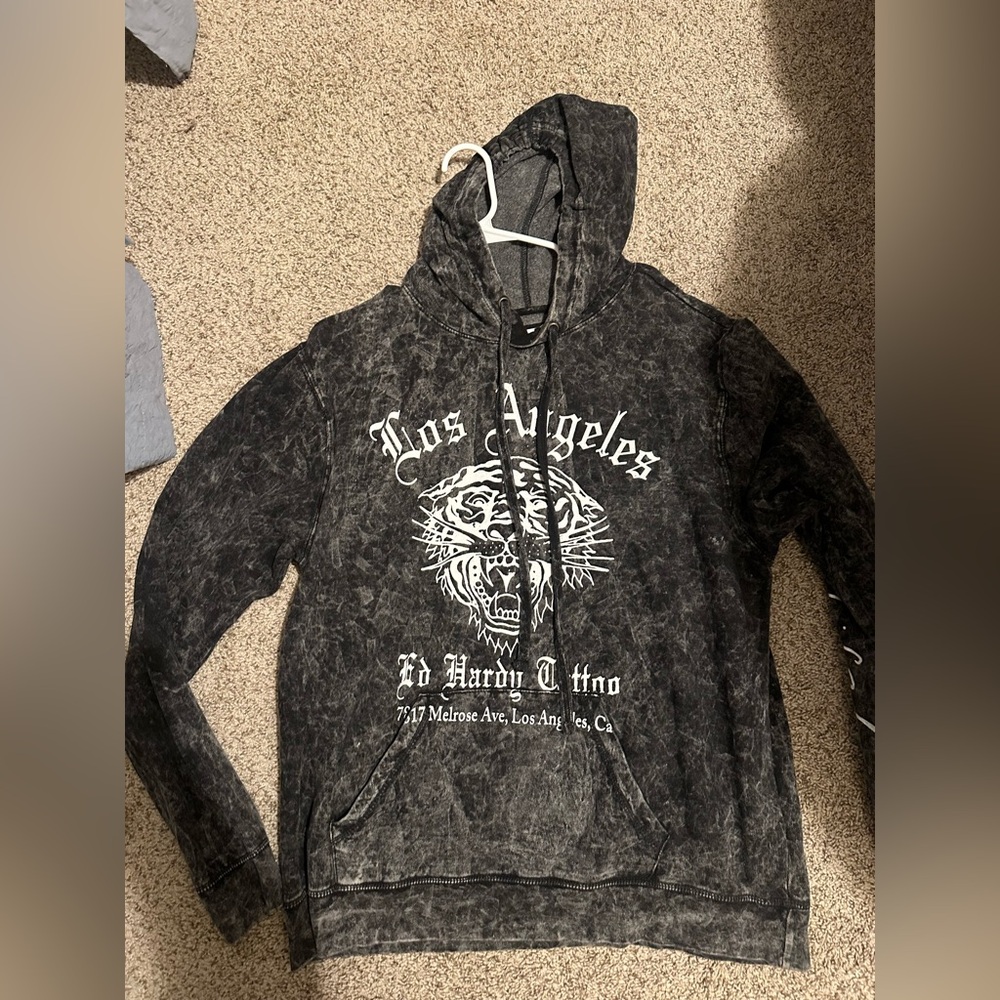 Ed Hardy Charcoal Hoodie with Tiger Graphic